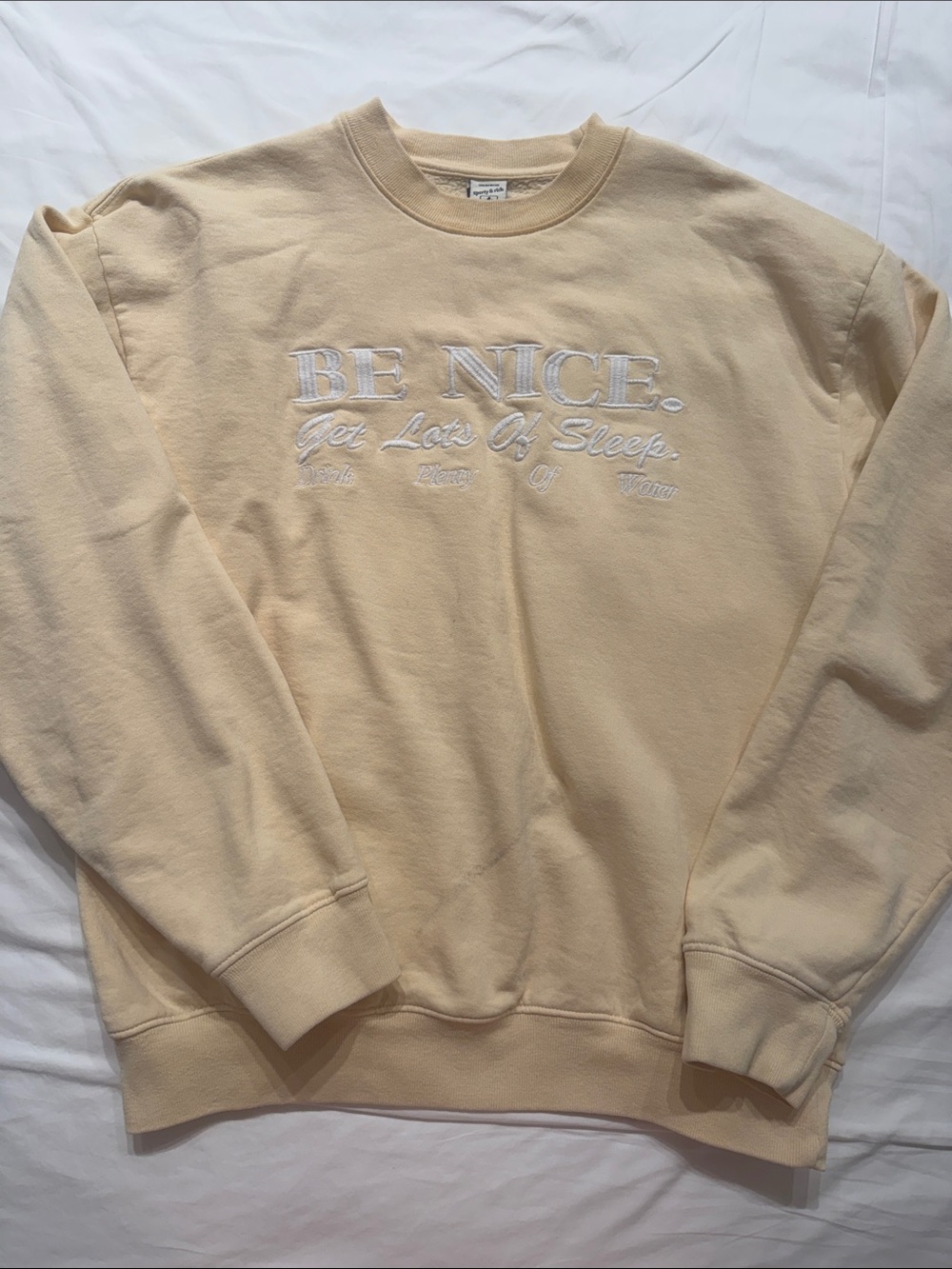 Sporty & Rich Cream 'BE NICE' Embroidered Crewneck Sweatshirt